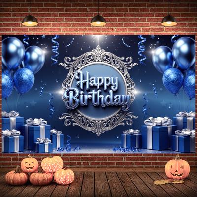 Birthday Event Banner Shiny Ribbons Celebration Display Birthday Party Backdrop Blue Theme Banner For Formal Birthday Event