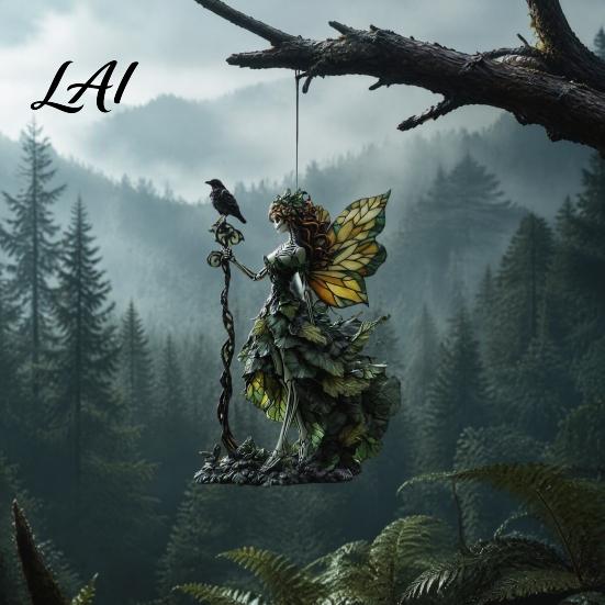 Home Interior Decorations Stained Glass Style Skeleton Fairy Window Hanging Suncatcher Acrylic Decorative Ornament with Butterfly Wings Garden Decor