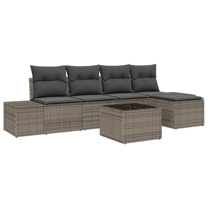 VidaXL Ensemble Canapés 5 pièces avec Coussins Gris Poly Rattan 3347029