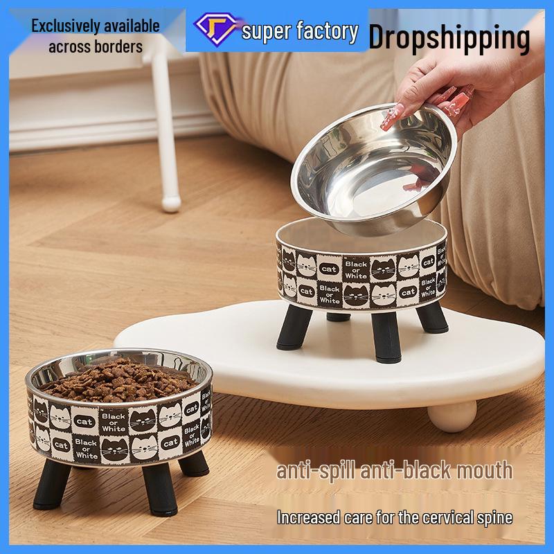Non-Slip Stainless Steel Pet Bowl - High-Footed Design for Cat & Dog Neck Protection