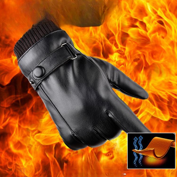 New Autumn and Winter Warm Leather Gloves for Outdoor Riding Plus Velvet Thickened PU Couple Men and Women Cold Touch Screen Gloves