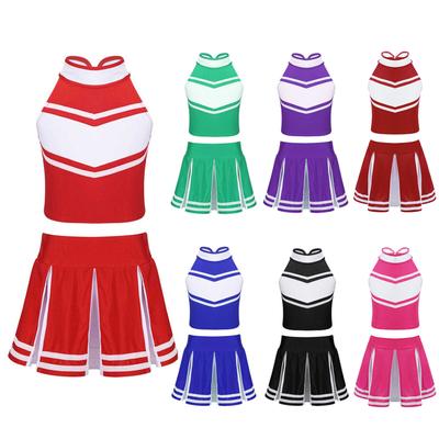 Kids Girls Sleeveless Cheerleader Costume Tank Tops with Pleated Skirt Dancewear Fancy Dress