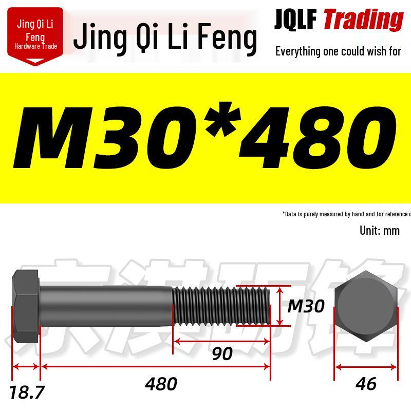 M27-M39 Grade 12.9 Blackened Half-Thread Hexagon Bolt