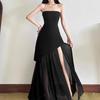instunning European and American style temperament senior royal sister long dress banquet dress tube top mesh splicing pendulum dress