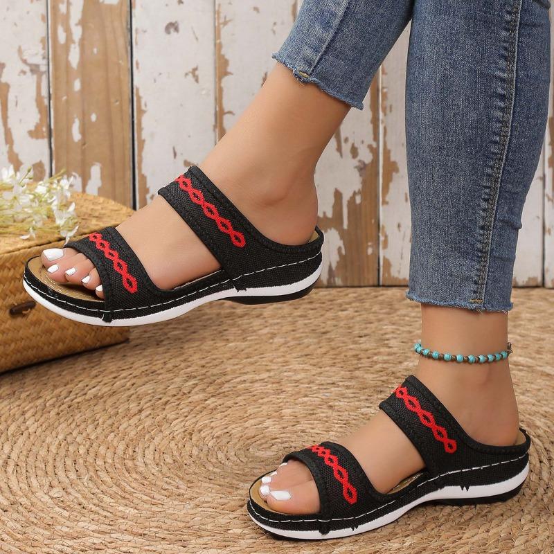 Women's Plus Size Summer Flyknit Slippers Low Wedge Lightweight Breathable Outdoor Shoes