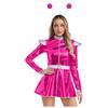 S-XXL Damen Rollenspiel Außerirdischenkleid: Halloween Astronauten Kostüm, Metallisch A-Linie mit Haarreif & Einfachem Frontreißverschluss