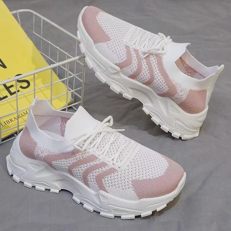 Spring/Summer Women's Fly Weaving Mesh Sports Shoes Thick Soled Lightweight Casual Shoes Running Shoes Student Shoes
