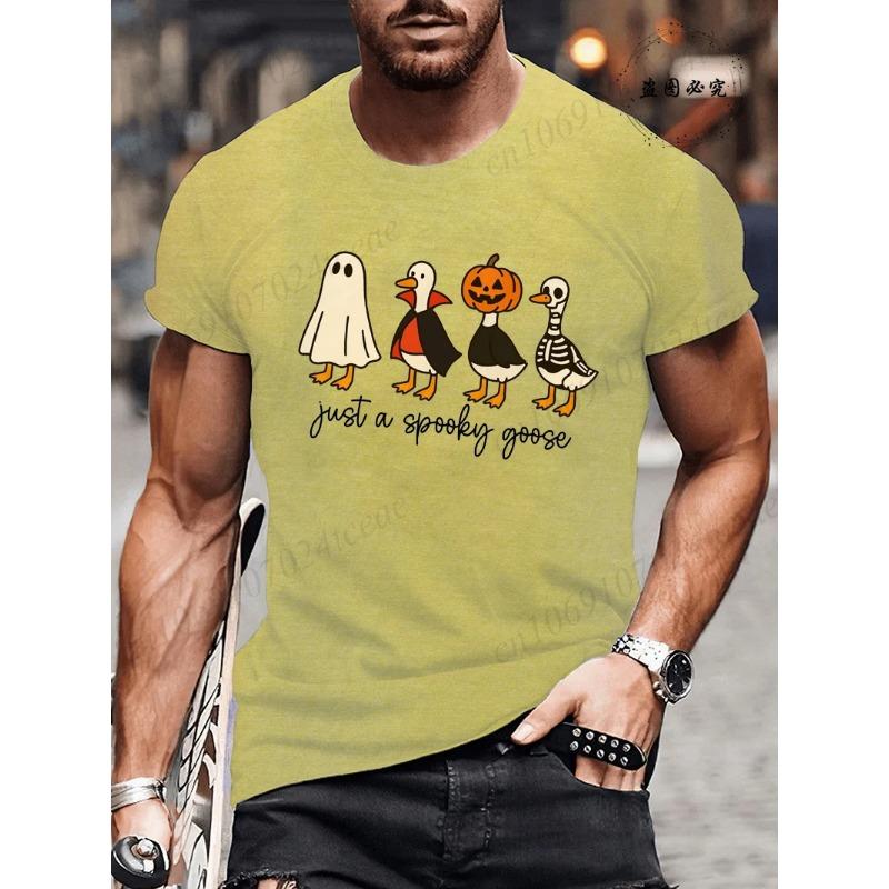 Summer Round Neck Halloween Ghost & Goose Graphic 3D Print T-shirts Fashionable Casual Short Sleeved Men's T-shirts