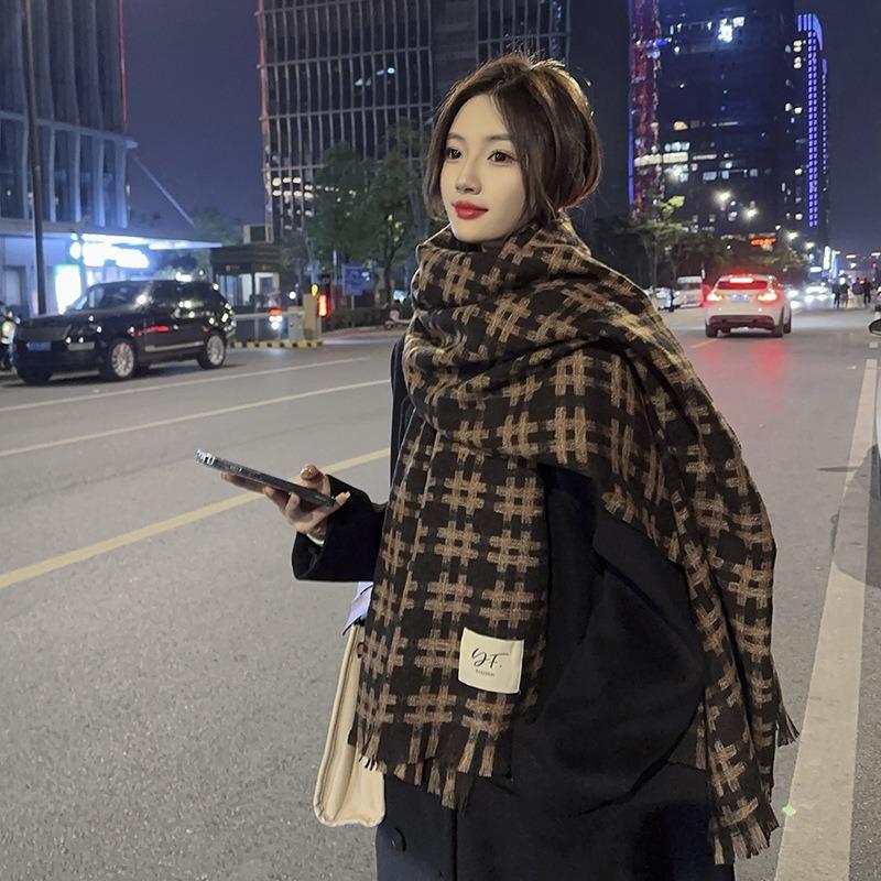 Simple and versatile tic-tac-toe grid to keep warm, thickened imitation cashmere scarf, scarf neck, male and female student tide