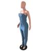 European American Strapless Slim Fit Denim Jumpsuit for Women