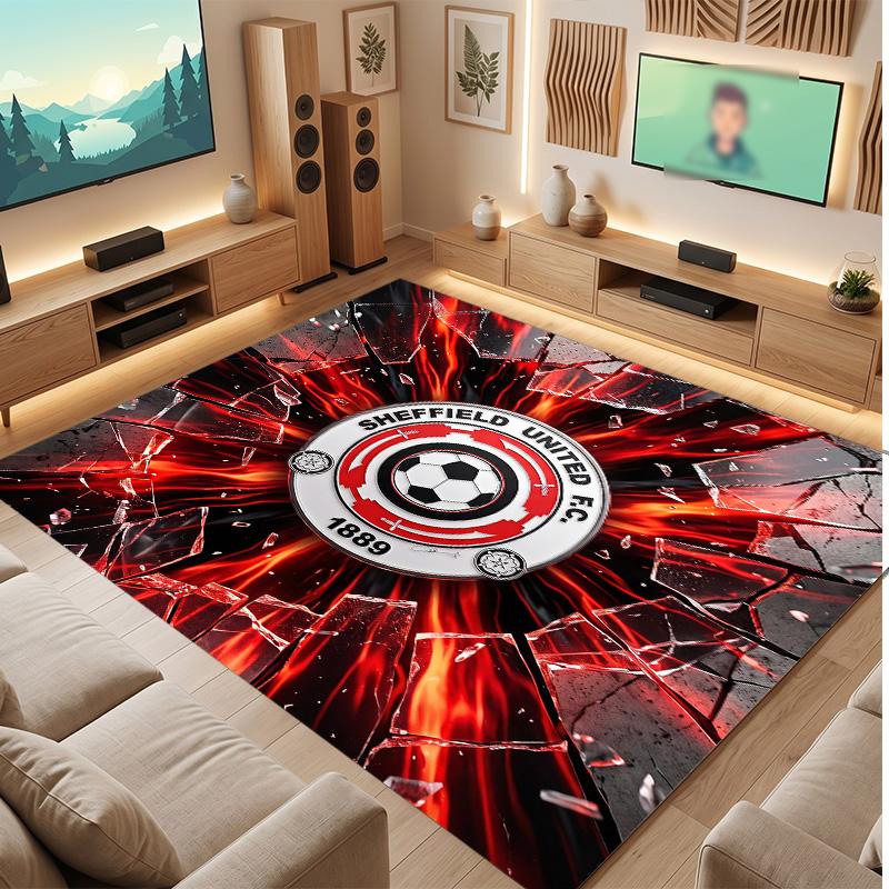 Sheffield United Football Print Crystal Velvet Rug, Comfortable Water Absorbent Non Slip Indoor Floor Carpet