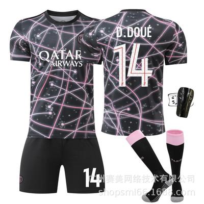 25-26 Παρίσι Ρούχα Προπόνησης Μαύρο Ροζ Όχι. 10 Dembele 14 Dou Παιδικό Ρούχο Σετ Φόρμας Ποδοσφαίρου 7 Φανέλα Kwara