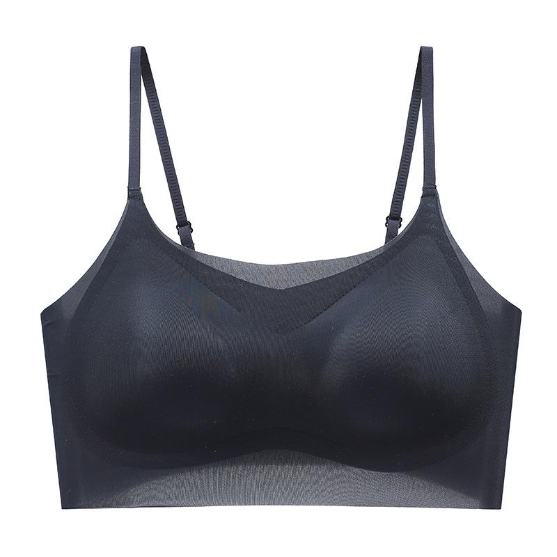 Women Ice Silk Breathable Seamless Gathered No Steel Ring Thin Strap Vest Bra