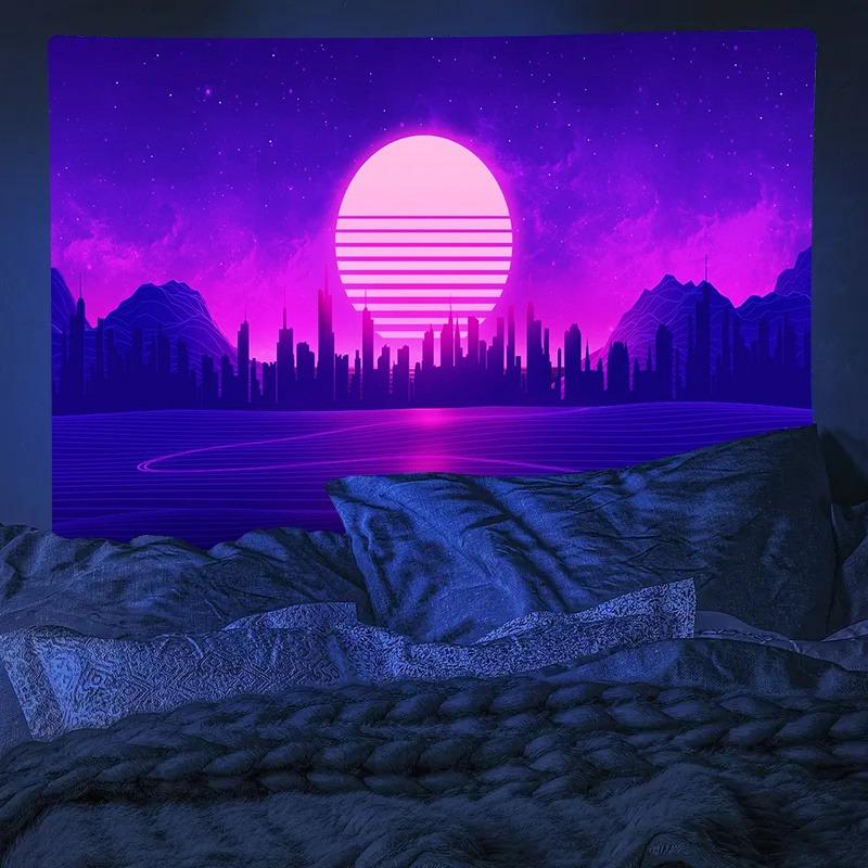 Ultraviolet Milky Way Galaxy Luminous Tapestry, Indoor Mood Create Atmosphere, Psychedelic Luminous Art, Bedroom Decoration