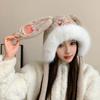 Autumn and winter cute rabbit ears embroidered plush hat women's warm and cold new ear hat cover Lei Feng hat