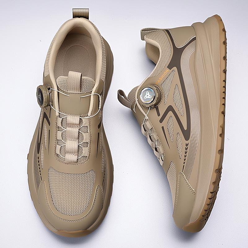 Fashion Outdoor Men Hiking Shoes Comfort Wear Resistant Shoes Breathable Mesh Casual Sneakers Climbing Flats Rotating Button Footwear