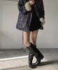 Moodnple Primrose Simple Basic Round Square Suede Long Boots 2 Colors 4Cm