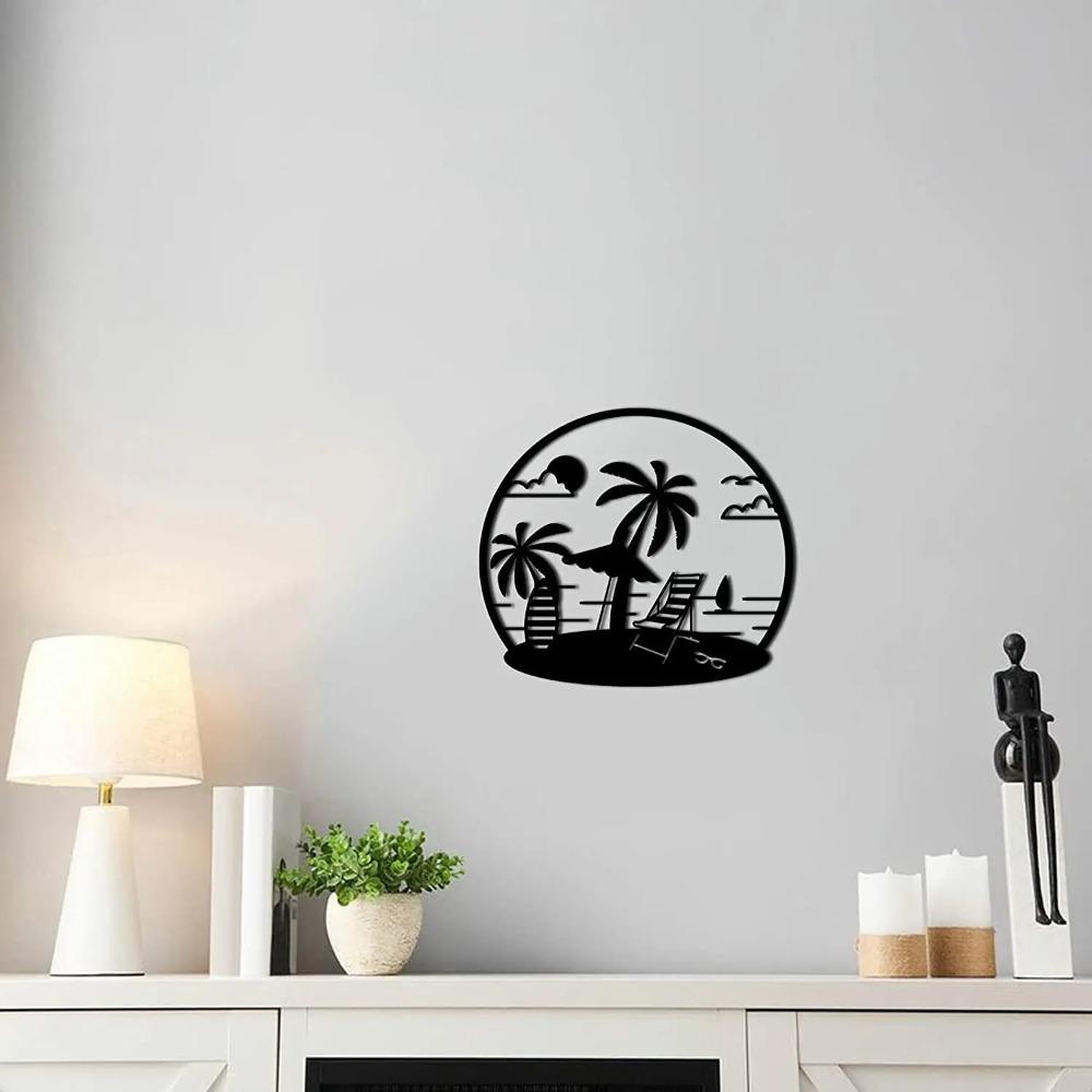 Schwarze Metall Wandkunst – Meereslandschaft & Strandmuster, Stilvolle Hängeelemente für Schlafzimmer, Wohnzimmer & Hausdeko