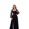 New Lace Waist Cinched Long Sleeve Maxi Dress, Elegant Evening Party Gown, European Style Long Dress for Women