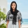 Embroidered Floral Headwrap Lightweight Summer Hijab Neck Wrap Sheer Shawl Travel Photoshoot