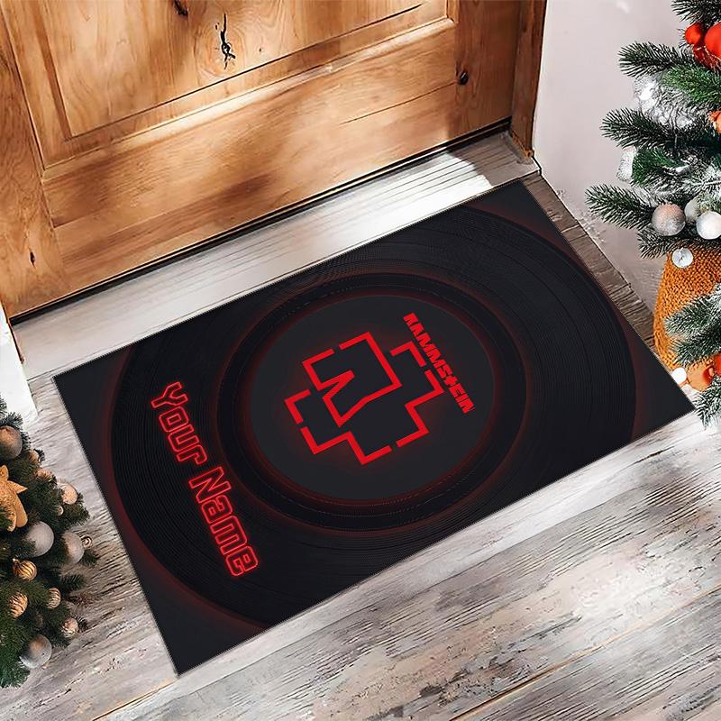 Rammstein Crystal Velvet Rug, Custom Name Text Personalized Non‑Slip Floor Mat for Home Decor Gift