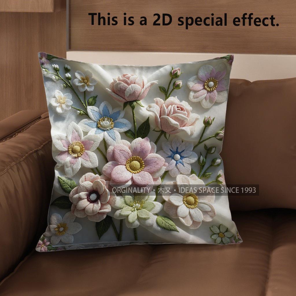 2D Vintage Floral Embossed Style 3D Print Throw Pillow Covers Pattern Cushion Cover Suitable For Sofa Bedroom Car Pillow Cover