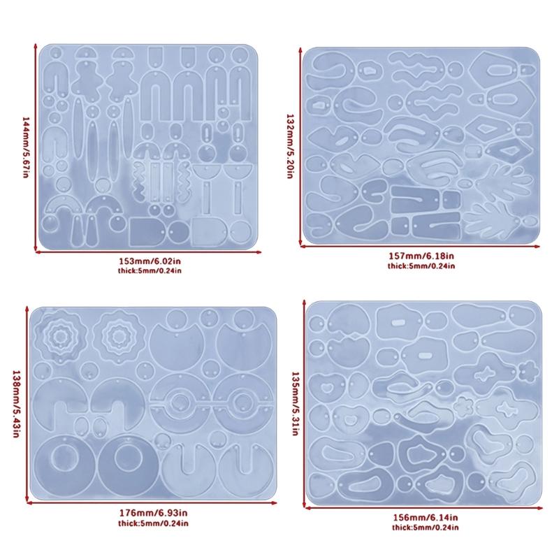 4Pcs/set Crystal Silicone Earrings Mold Set Crystal Epoxy Resin Casting Molds Irregular Ear Rings Mould for DIY Pendants