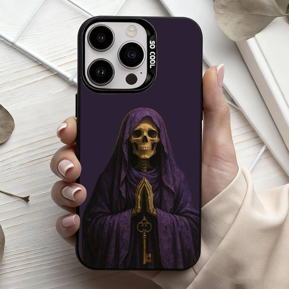 

Чехол для телефона с принтом Санта Муэрте M-Muerte P-print-T Для iPhone17,16,15,14,13,12,11 Plus,Pro Max Черный Серебристый Candy чехол для телефона iPhone15