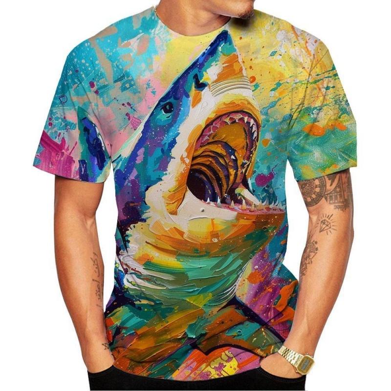 Marine Animal Cool Shark Pattern 3D Printed T-Shirts Summer Casual Short Sleeve O-Neck Loose Street T-Shirts