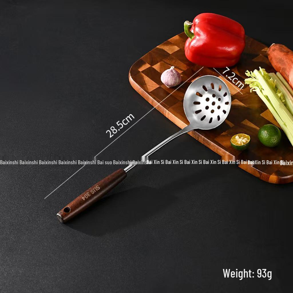 Ensemble Spatule à Fentes et Louche en Acier Inoxydable 304 avec Manche en Bois - Ustensiles de Cuisine Résistants aux Hautes Températures