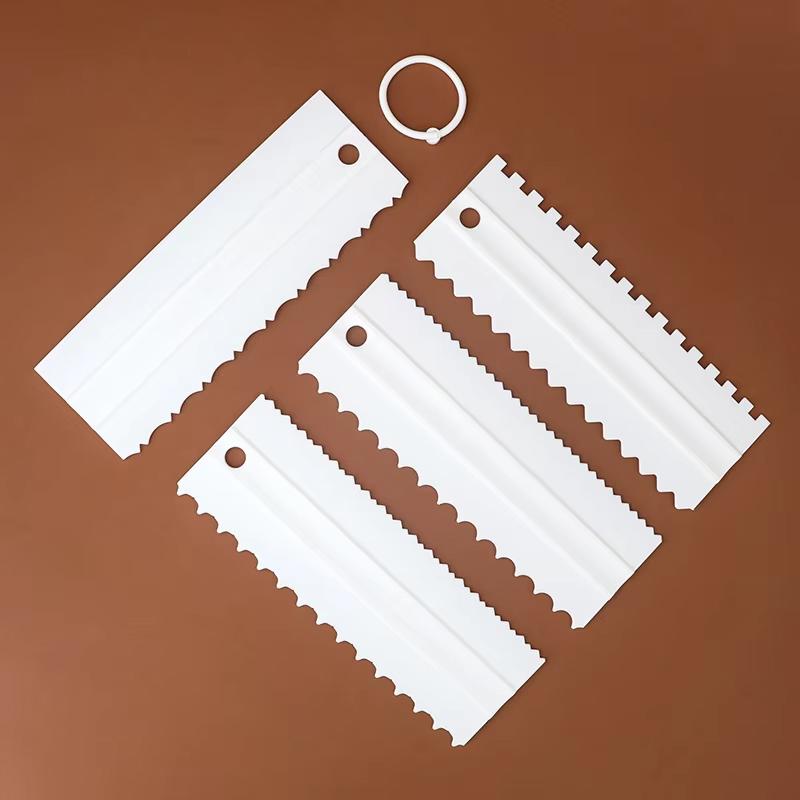 4-Piece Cake Scraper Cake Edge Decorating Tools Buttercream Fondant Cake Smoother for Plastic Sawtooth Baking Pastry Tools