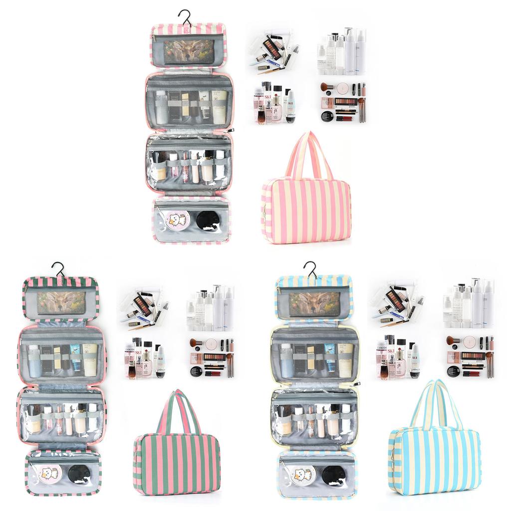 Modern Striped Travel Makeup Bag With Wet And Dry Separation For Cosmetic Storage