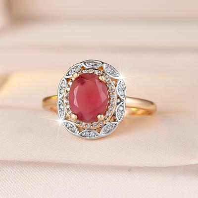 Bagues ovales délicates en zircon rouge rose pour femmes, bijoux de luxe vintage couleur or pour mariage, fête, cadeau