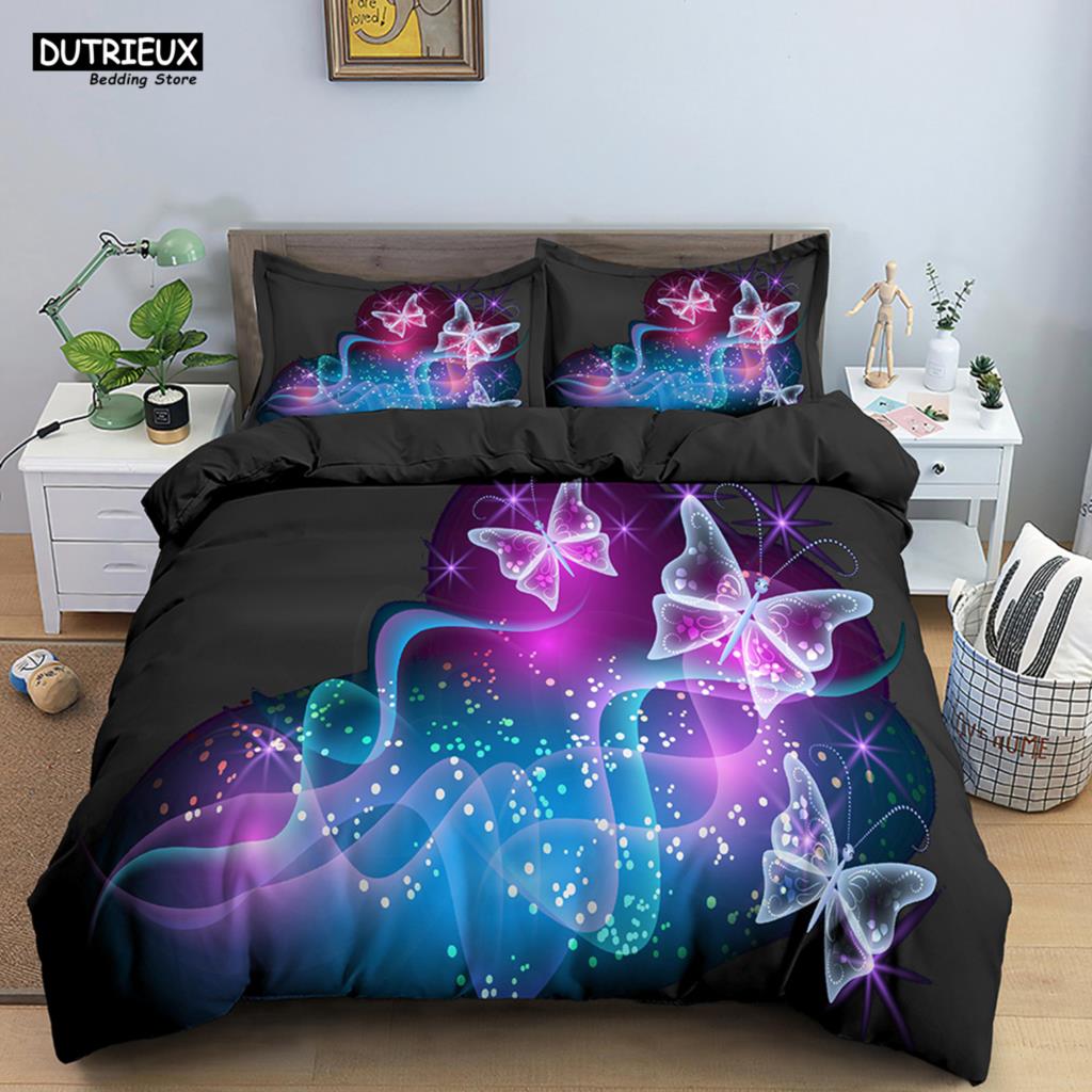 

Gold Butterfly Bedding Set Flying Beautiful Butterflies Duvet Cover Single Queen King Full Size Kids Women Room Decor Bed Linen (135x200cm)