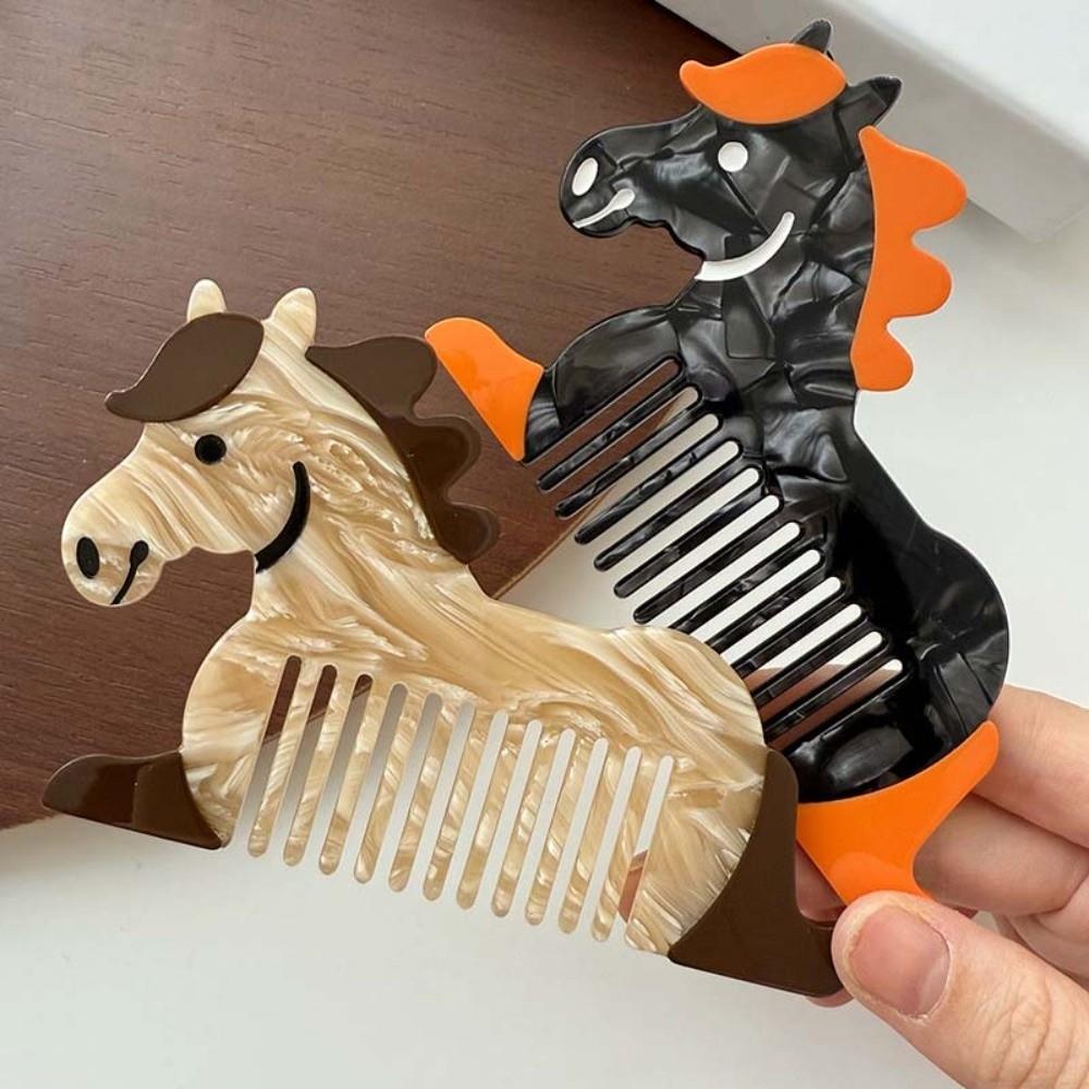 Portable Horse Acetic Acid Comb Cartoon Acetate Makeup Comb Hair Accessories Contrast Color Hairdressing Combs Household