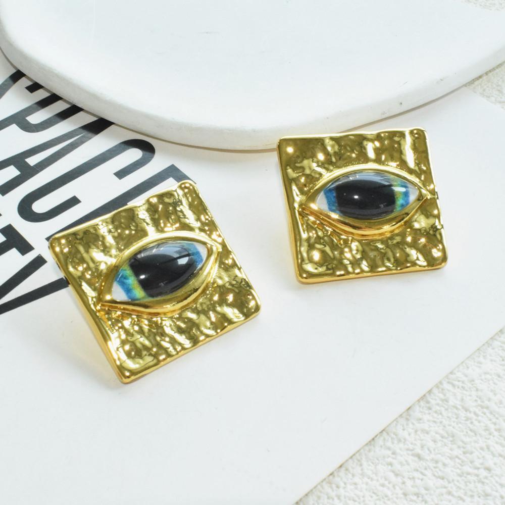 Vintage Ethnic Metal Alloy Blue Eyes Dangle Earrings for Women Jewelry Fashion Show Daily Collection Accessories