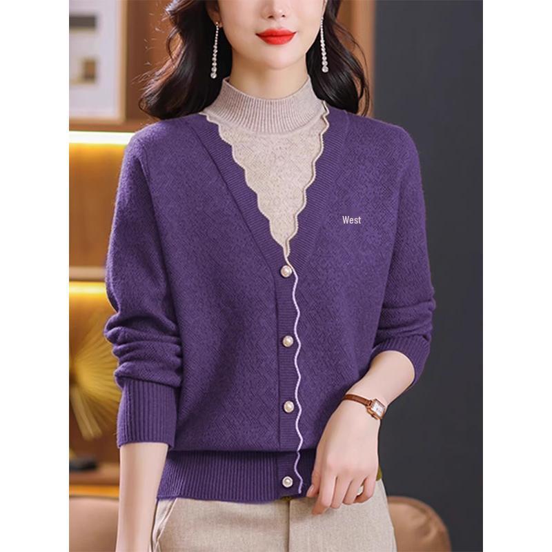 Women's High Neck Layered Knit Sweater – 2025 Autumn/Winter Fashion