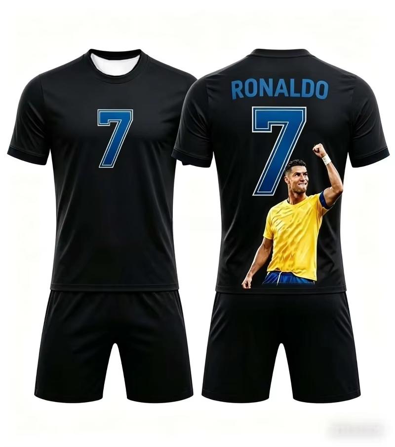 Hot Selling Fashion Summer New # Ronaldo #7 Football Jersey Sports Breathable Short Sleeved T-shirt+shorts Set Family Kids Tees