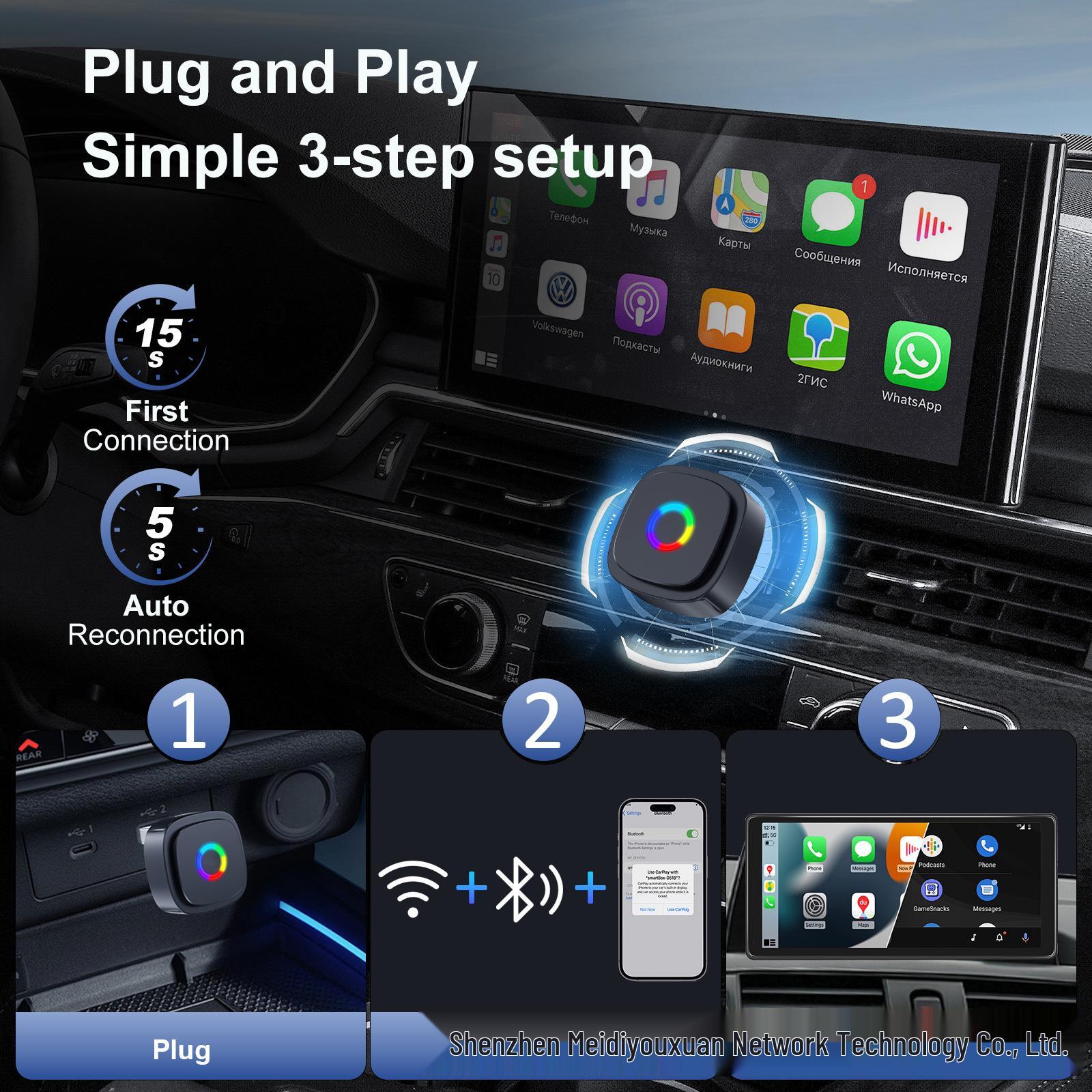 Wireless CarPlay Converter: Wired-to-Wireless Interconnection Box for Cars Yes чёрный