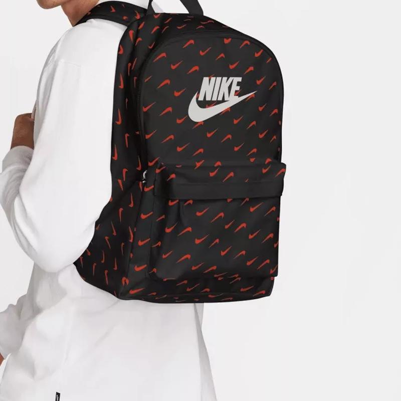 Nike Logo Print Zipper Closure Polyester Backpack Women Backpacks Black Red HF6995-010