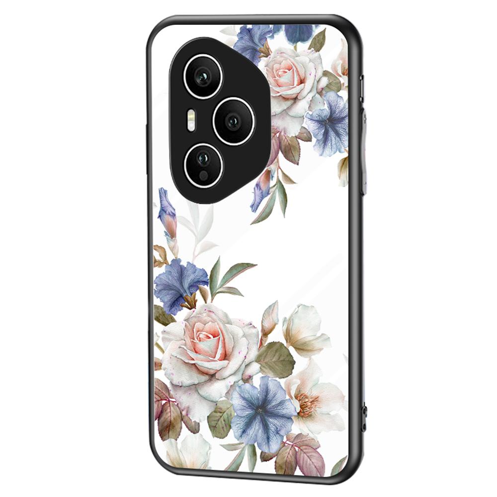 For Honor 400 Pro 5G (Global) Case Floral Pattern TPU+Tempered Glass Protective Phone Cover
