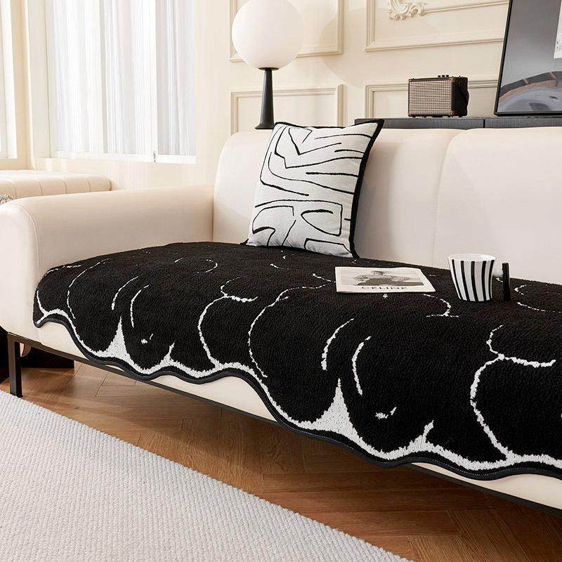 1PC Irregular Special-shaped Plush Sofa Cushion Winter Black Premium Sofa Non-slip Cover Cover Towel Home Textile 90X90CM чёрный