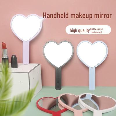 Peach Heart Handle Portable Mirror - Student Gift & Makeup Accessory