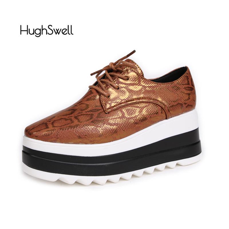Fashion High Platform Sneakers Woman Brand Design Red Blue Strap Derby Shoes Ladies Snakes Print Lace Up Creeper Zapatos Plus Size