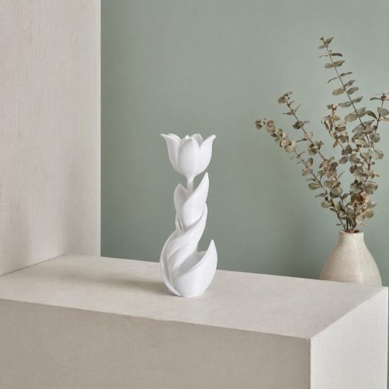 Yousheng 3D Printed Tulip Figurine, Solid White Flower Statue, Integrated Molding Decorative Ornament, Sturdy Art Decor for Bedroom Study Desktop