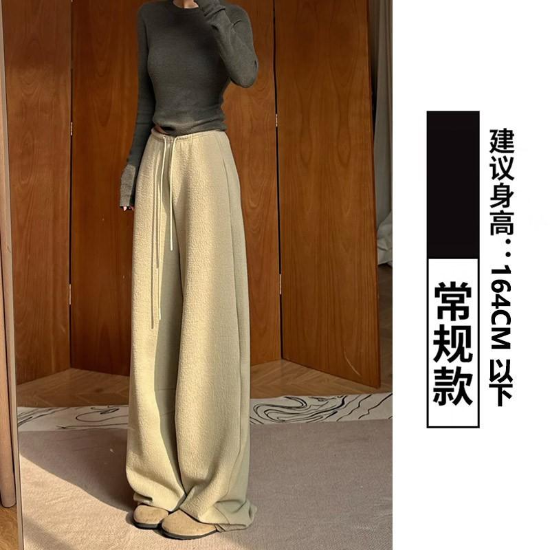 Women Fleece Lined Banana Wide Leg Casual Sports Pants 2026 Warm Straight Trousers