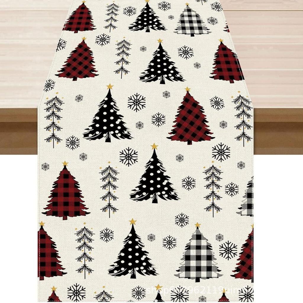 Christmas Table Runner with Santa and Tree Design
