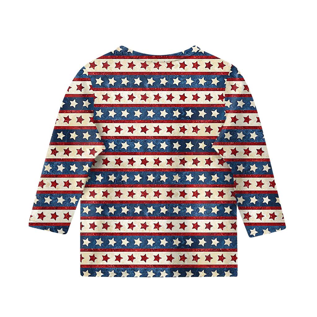 Print Tops For Youth Girls 3-10 Years Round Neck 3/4 Sleeves T-Shirts Trendy Tops Outfit Tees