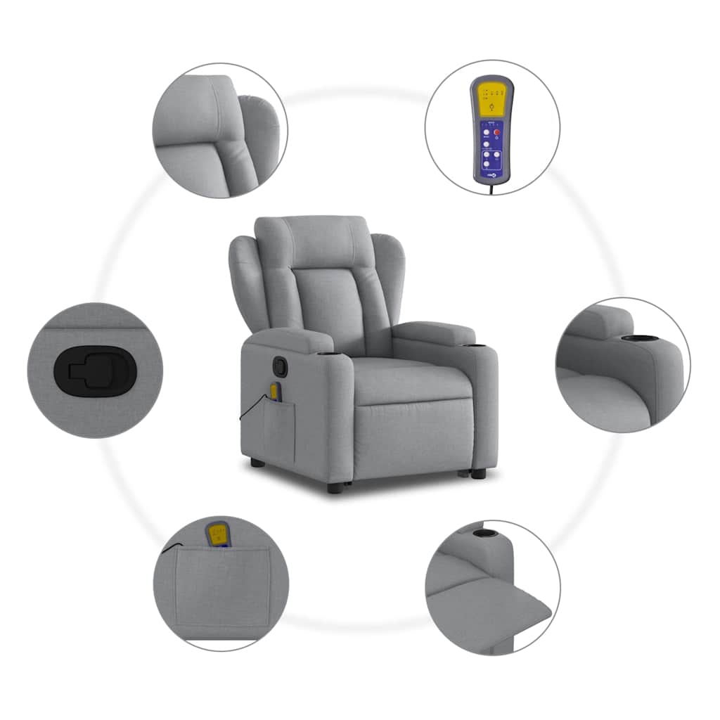Vidaxl Lift and Massage Armchair, Reclining, Light Gray, Fabric