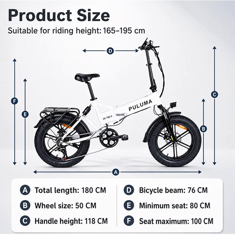 PULUMA FM2.0 Bicicletta Elettrica Pieghevole 48V15AH Batteria al Litio Rimovibile Ruota Fat 20x4.0 per Tutti i Terreni 7 Velocità Freno Idraulico 250W Ebike per Adulti